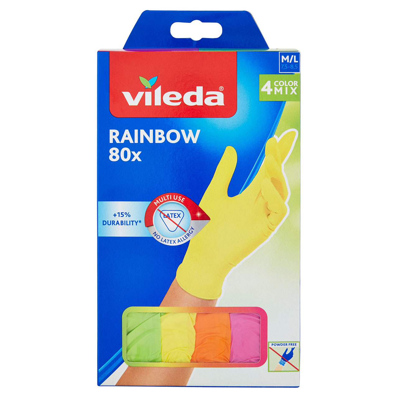 Vileda Rainbow M/L 7,5-8,5 4 Color Mix 80 pz