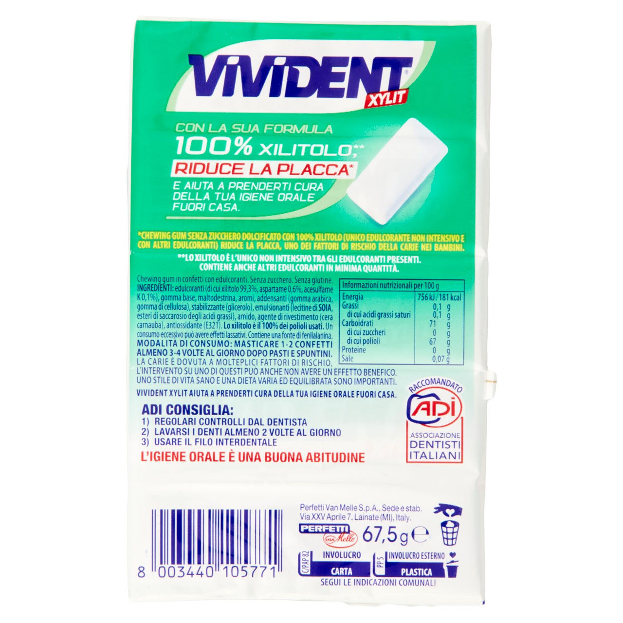 Vivident Xylit Green Mint 5 Packs 67,5 g