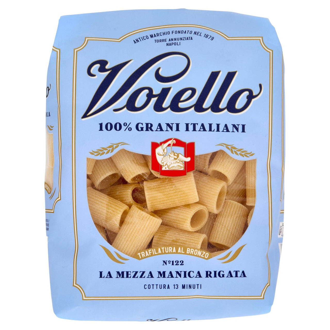 Voiello Pasta La Mezza Manica Rigata N°122 grani 100% italiani Trafilata bronzo 500g