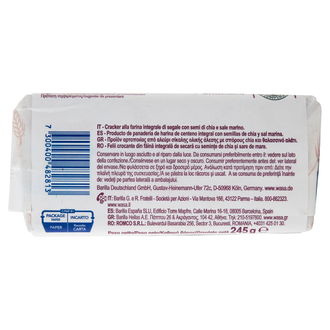 Wasa Chruncy Twist Cracker con Farina Integrale di Segale e Semi di Chia 245g