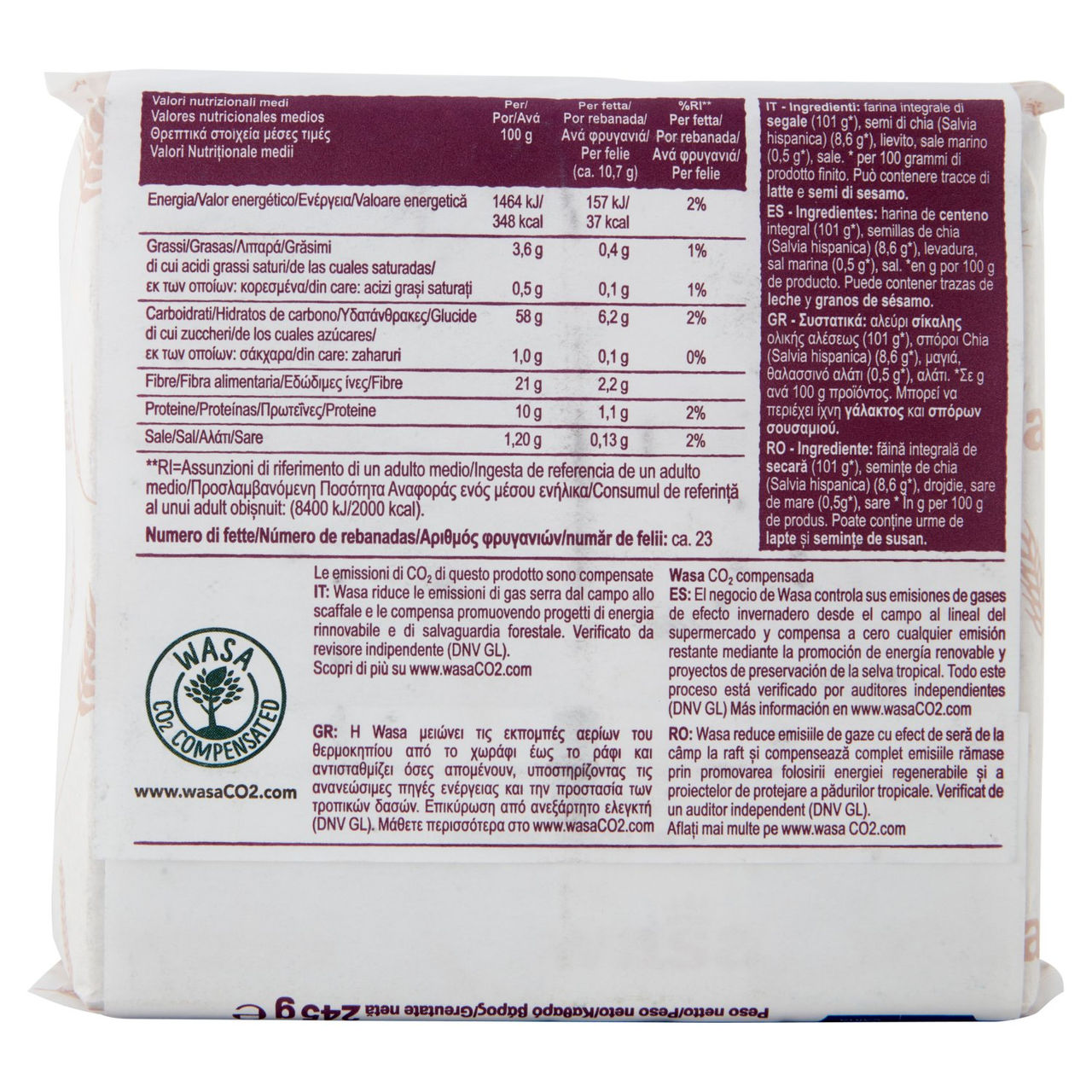 Wasa Chruncy Twist Cracker con Farina Integrale di Segale e Semi di Chia 245g
