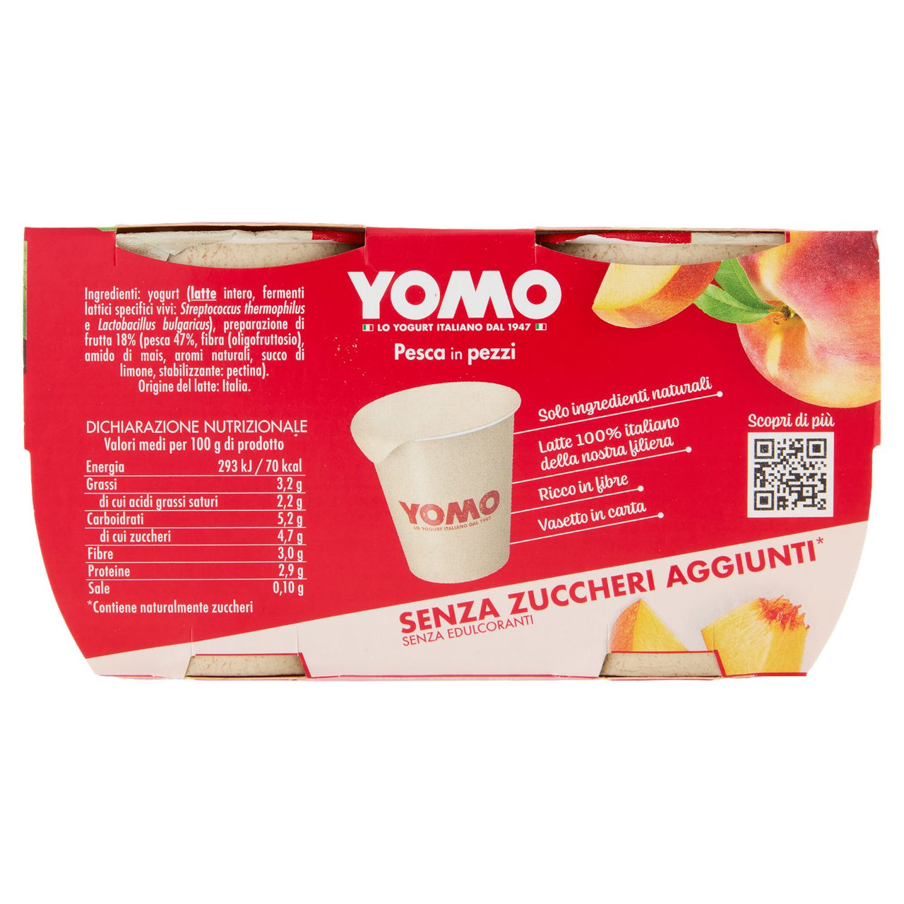 Yomo Senza Zuccheri Aggiunti* Pesca in pezzi 2 x 125 g