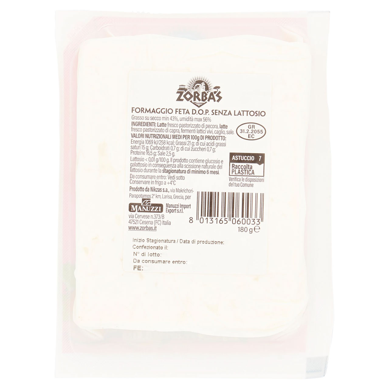 Zorbas Feta DOP Senza Lattosio 180 g