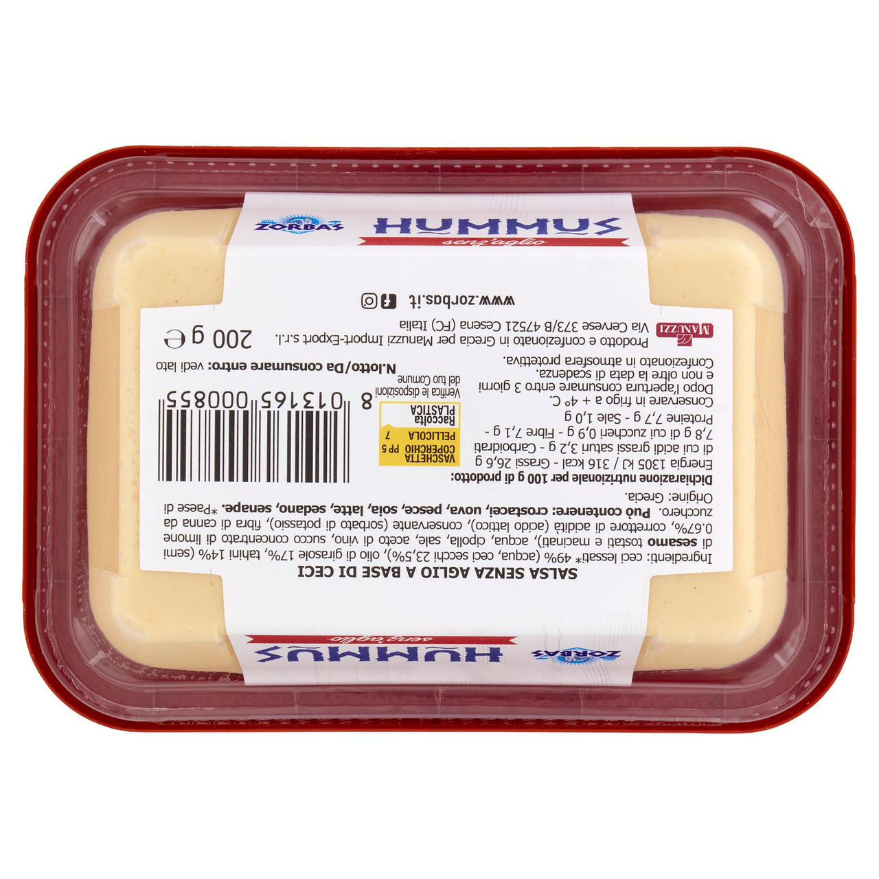 Zorbas Hummus Salsa a base di ceci Senz'aglio 200 g