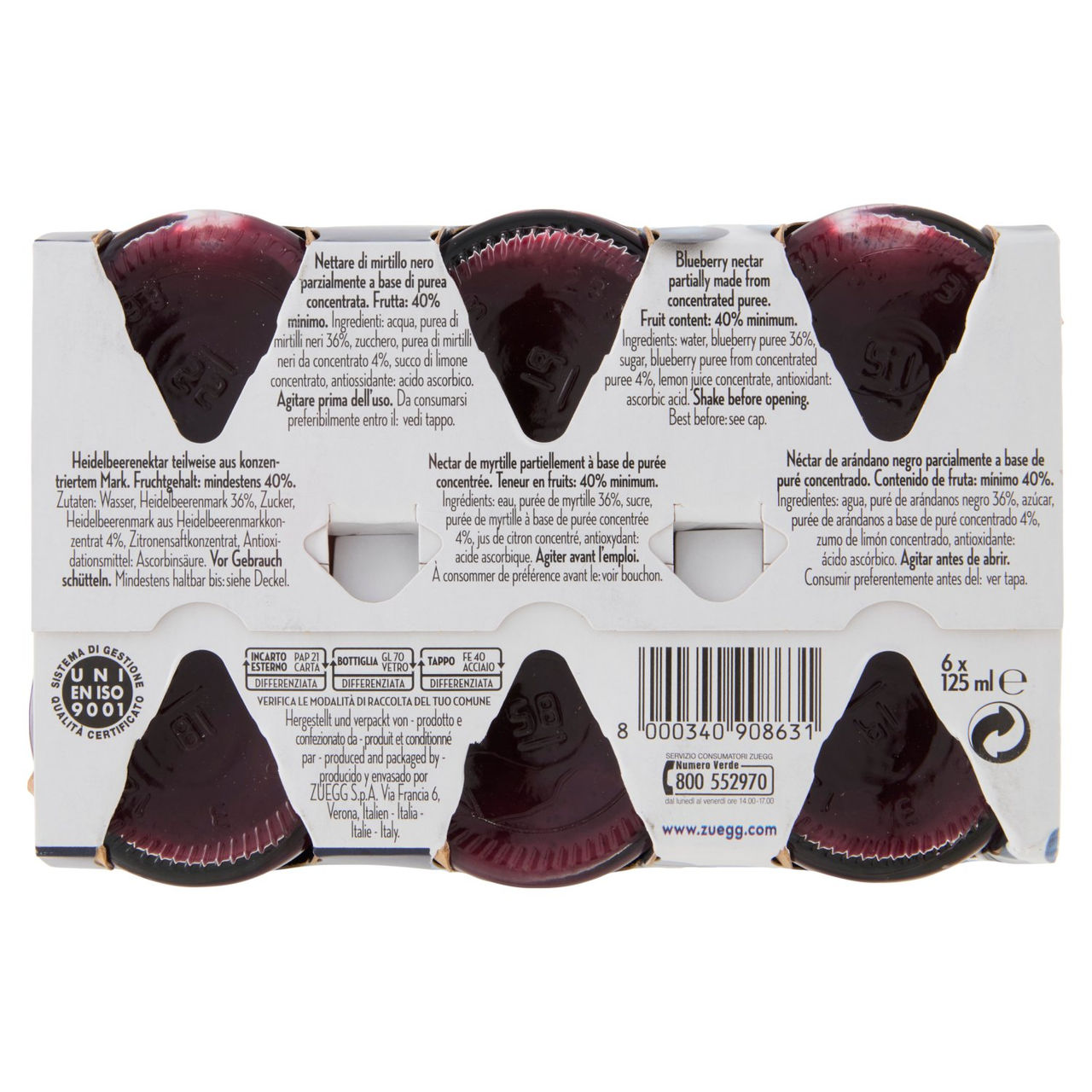 Zuegg Nettare di Mirtillo Nero Selvatico 6x125 ml