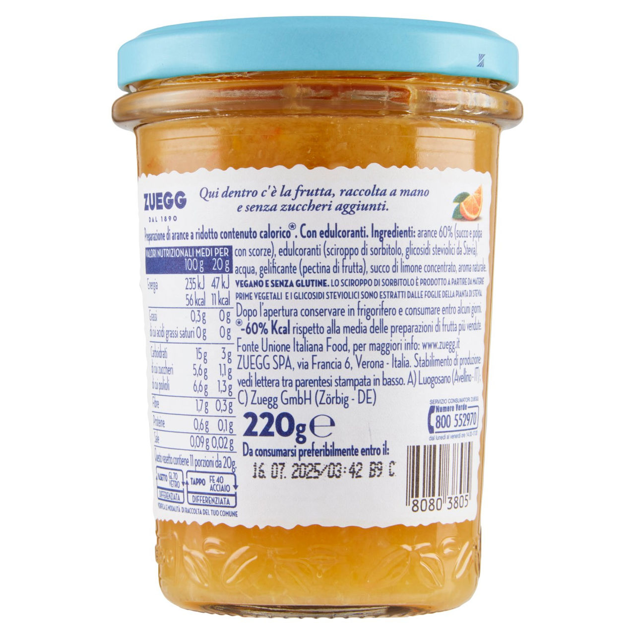 Zuegg Zero Zuccheri Aggiunti* Arance 220 g