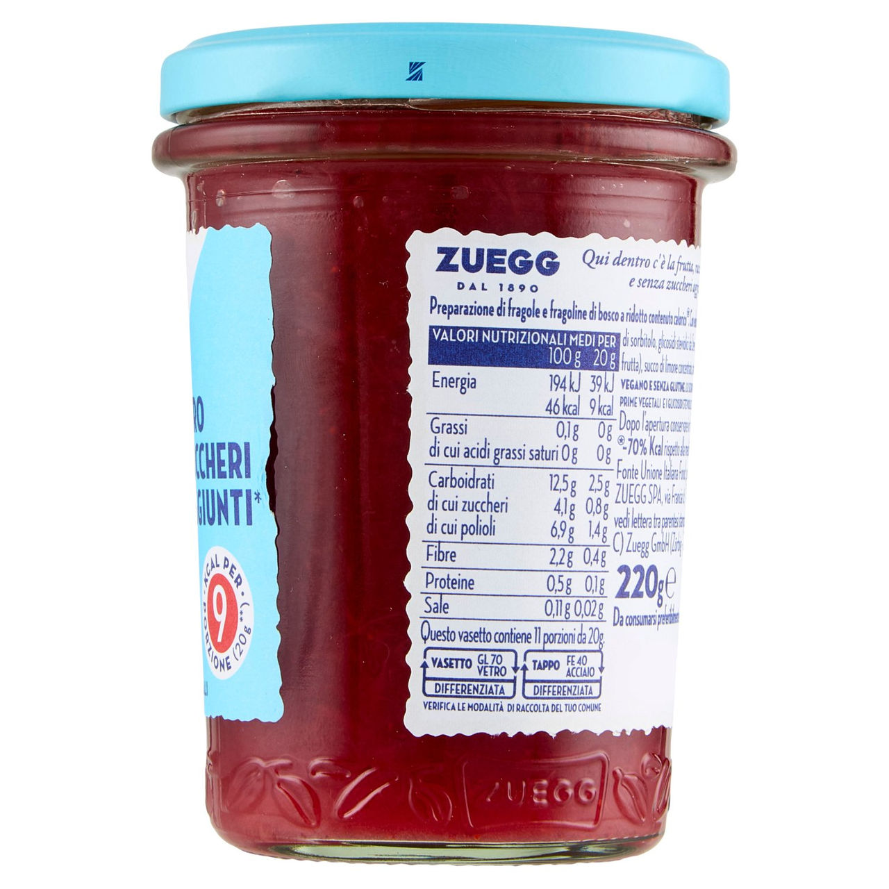 Zuegg Zero Zuccheri Aggiunti* Fragole e Fragoline di Bosco 220 g
